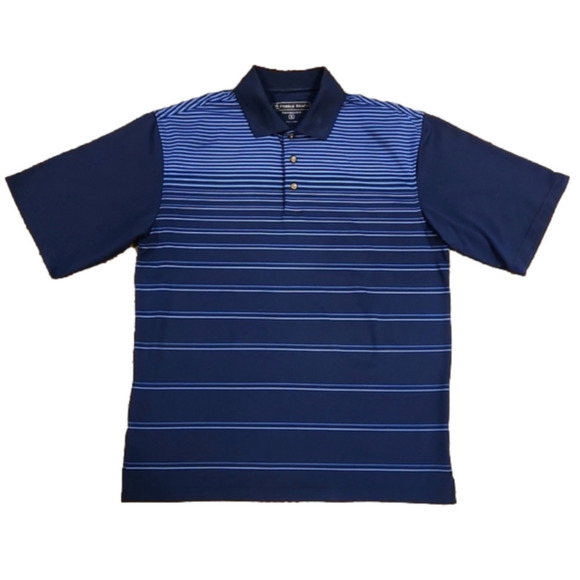 PEBBLE Beach Blue Stripes Golf Polo Shirt - Picture 1 of 6